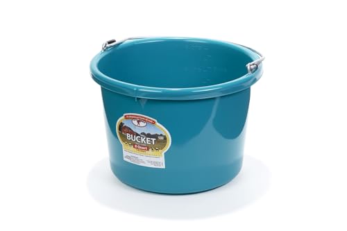 Little Giant® Plastic Animal Feed Bucket | Round Plastic Feed Bucket with Metal Handle | Made in USA | 8 Quarts - color: Teal