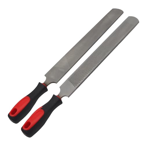 Double-Sided Hoof Rasp, 12'' Farrier File Tool with Ergonomic Rubber Handle, Carbon Steel Horseshoe File for Trimming Horse Goat Cow Donkey Hooves – Heavy-Duty Animal Hoof Care Tool - size: 12''