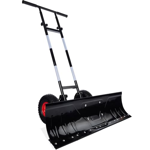 Best Choice Products 36in Galvanized Blade Heavy-Duty 2-Wheel Snow Pusher Hand Plow for Snow Removal w/Wheels, Adjustable Handle, Blade Angle - Black - color: Black, size: 36in w/Wheels