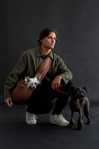 Noah & Paw Dog Sling Carrier for Small Dogs 5-18lb, Dog Sling for Small Dogs and Cats, Dog Carrier with Adjustable Padded Strap, Vegan Leather Lined with Fur, 3X Safety Features, Machine Washable - color: Brown, size: 18.0"L x 10.0"W x 5.5"H