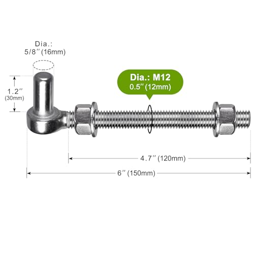 Insaga J Bolt Gate Hinge, 304 Stainless Steel Farm Gate Hinges, M12 x 6'' Gate Hinge Bolt 5/8'' for Chain Link Fence/Farm/Wooden Fence/Driveway, Supports up to 500lbs, 4pcs - color: M12-6''-4PCS