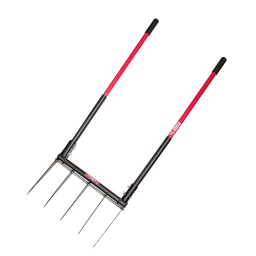 5-Tine Broadfork, Fiberglass Handles, 56" 10-Gauge Steel Fork | Heavy Duty Broad Fork for Tilling, Aerating and Turning Soil, Useful for Garden Beds and Pavers Base Prep, 100% Made in USA