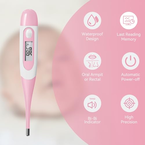 Clinical Digital Thermometer for Adults and Babies, Oral Armpit and Rectal Temperature Thermometer for Fever with Alarm, Flexible Tip (Pack of 2) - size: DT008 (Pack of 2)