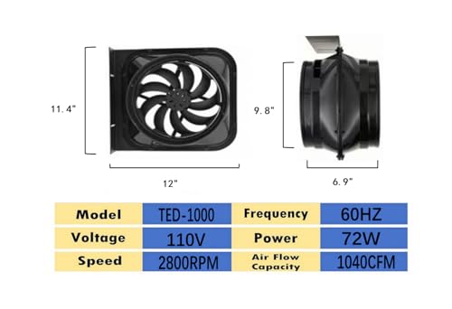 10 Inch 1040CFM Inline Duct Fan with Copper Motor & Speed Controller Quiet High Efficiency Vent Fan - size: 10 Inch