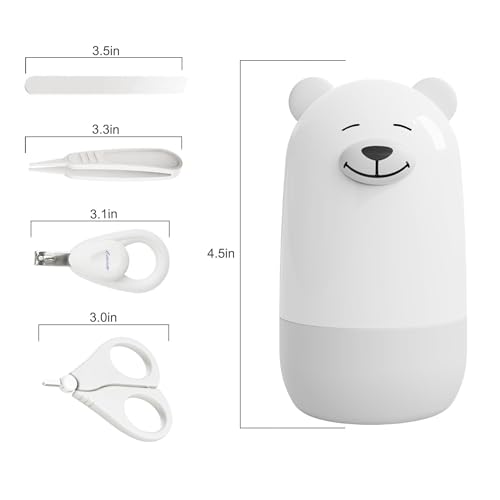 Baby Nail Clippers Set, Baby Manicure Set and Pedicure Set with Cute case. Baby Grooming Gift Set for Newborns, Infants and Toddlers - color: w+white bear