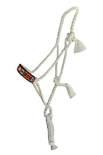 CHALLENGER Horse Nylon Beaded Noseband Braided Black Mule Tape Rope Halter Lead Rope 606200 - color: White Beaded