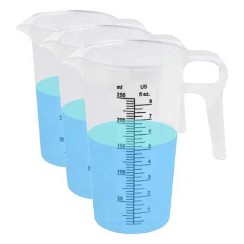 ACCUPOUR 8oz (250 mL) Measuring Pitcher, Plastic, Multipurpose - Great for Chemicals, Oil, Pool and Lawn - Ounce (oz) and Milliliter (mL) Increments (1 cup) (Pack of 3) - size: 8oz (Pack of 3)