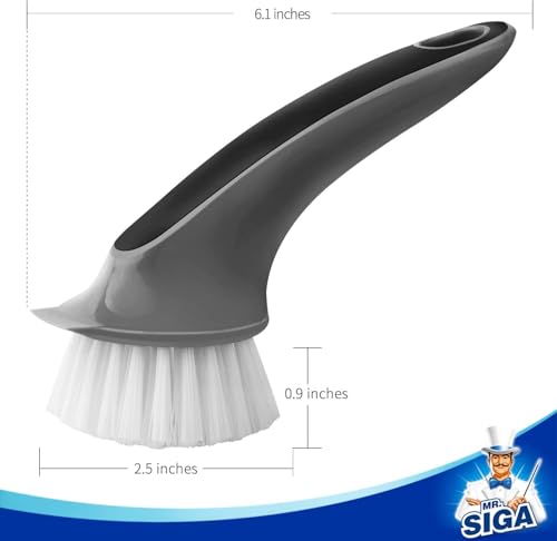 MR.SIGA Pot and Pan Cleaning Brush, Dish Brush for Kitchen, Gray, Pack of 2 | Dish brush with non slip handle and built in scraper - color: Black & Grey