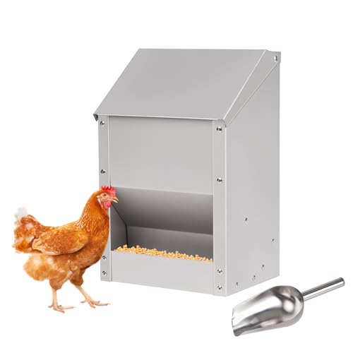 Automatic Chicken Feeder 10lb Hanging Feeder Trough with Scoop | Galvanized Metal Gravity Chicken Feeder, Duck Feeder, Chicken Feeder Trough with Lid for Chickens Ducks Goose Poultry
