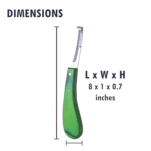 Professional Hoof Knife – Premium Stainless Steel Farrier Knife with Green Wooden Handle | Sharp Hoof Trimming Tool for Horses, Goats & Livestock | Left/Right Hand and Double Edge Use