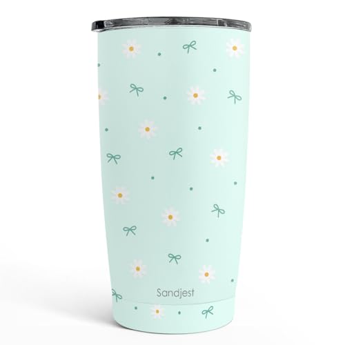 SANDJEST Daisy Tumbler 20oz, Stainless Steel Travel Cup with Lid, Floral Insulated Coffee Mug, Daisy Gifts for Women Girls Friends Sisters on Birthday Christmas - color: Daisy 1