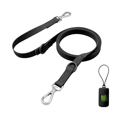 Waterproof Dog Leash with Poop Bag Holder, 5FT/6FT Adjustable Length with 2 Swivel Hooks, Odor-Free & Easy-Clean Dog Lead for Large Medium Small Dogs - color: Black, size: 5FT - 3/5inch Width