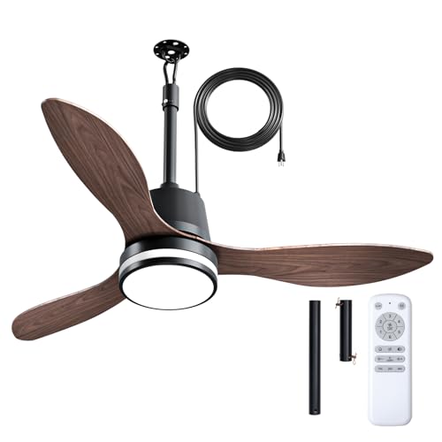 Amico 42" Outdoor Ceiling Fans with Lights, IP65 Waterproof Gazebo Fan | Waterproof, Remote Control, 3000-6000K, 6 Speeds, Hook Hanging Plug in, for Patio Porch Pergola Garage - size: 42 inch Wood