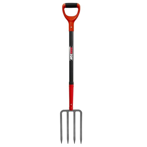 4-Tine Pitch Fork Garden Digging Fork with Fiberglass Handle 43 in | Heavy Duty Full Forged Steel Fork Head,Sturdy Fiberglass Handle,Spading Fork, Pitchfork, For Gardening, For Digging Potato