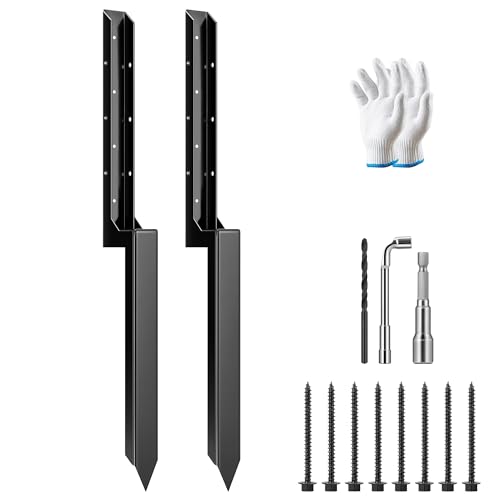 VIVOSUN 2 Pack Fence Post Repair Kit | Heavy-Duty Ground Spike with Gloves for Repairing Tilted or Broken Wood Posts