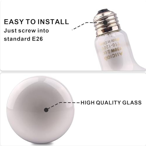 Aiicioo Reptile Basking Light Bulb - 150W Reptile Heat Lamp 2 Pack UVA Daylight Amphibians Basking Bulb for Bearded Dragon Turtle Hermit Crab Gecko Lizard Chicken - color: ['White'], size: ['150W']