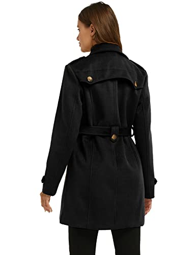 wantdo Women's Double Breasted Pea Coat Winter Mid-Long Trench Coat | Lapel Collar Jacket,Outwear,Windproof Dress Coat,for Fall Spring,Casual Daily Wear,Adjustable Belt - color: Black, size: 4X