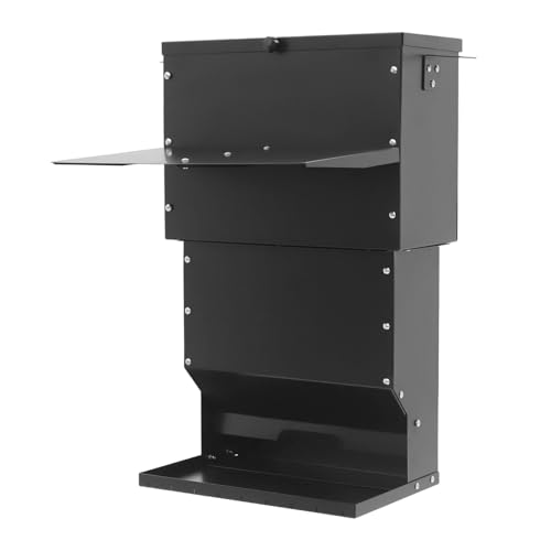 Large Metal Hanging Deer Feeder with Lid, 59Lbs Capacity Heavy Duty Hanging Livestock Gravity Feeder, Carbon Steel Deer Feeding Station