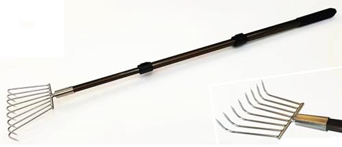 Stainless Steel Garden rake Multi-Functional Clam rake can be Used to Catch the sea Tide Hunting to Pick up Shells and dig Treasures, and Lengthen the Aluminum Alloy Handle.