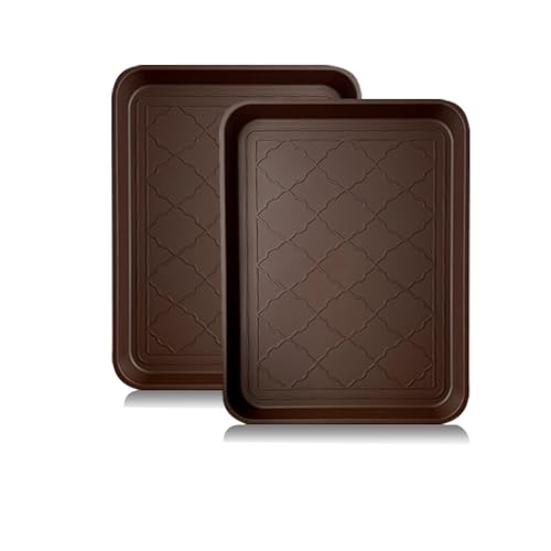 PetLike Boot Trays for Entryway Indoor, Pet Food Mat Trays, 16.7 x 12.8 inch 2 Packs, Waterproof Rubber Shoe Tray for Indoor and Outdoor, Multi-Purpose Tray for Boots, Shoes, Pets, Garden - color: Coffee, size: 16.7x12.8 INCH