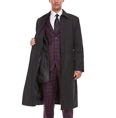 Adam Baker Men's Trench Coat | Single Breasted Full Length All Year-Round Belted Men’s Raincoat - color: Black Modern Fit, size: 46 Short