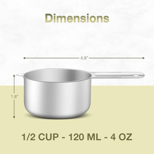 1PCS 1/2Cup (120ml, 4oz) Measuring Cup, Etched Inner Scale Measure Scoop | 18/8(304) Food-Grade Stainless Steel, Seamless One-Piece design, Metric and US Measurement, ‌Rust-Free, Dishwasher-Safe - size: 1/2Cup