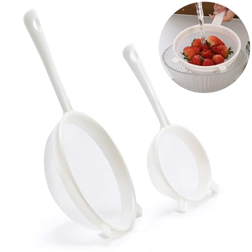 Luckyiren Kefir Strainer Set, 2-Size Plastic Non-Metal Sieve with Fine Mesh | 6.3" & 3.9" Diameter Double-size for Kefir Grains, Milk Kefir, Water Kefir & Kombucha - Durable, Food Grade & Easy Clean - color: White