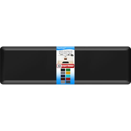 4/5 Inch Thick Kitchen Mat - Cushioned Anti Fatigue Mat for Kitchen Floor | Easy to Clean, Water Resistant, Non-Slip Thicker Rug, Standing Desk Mat for Sink, Office, Kitchen (17''x60'', Black) - color: Black, size: 60"L x 17"W x 0.8"Th