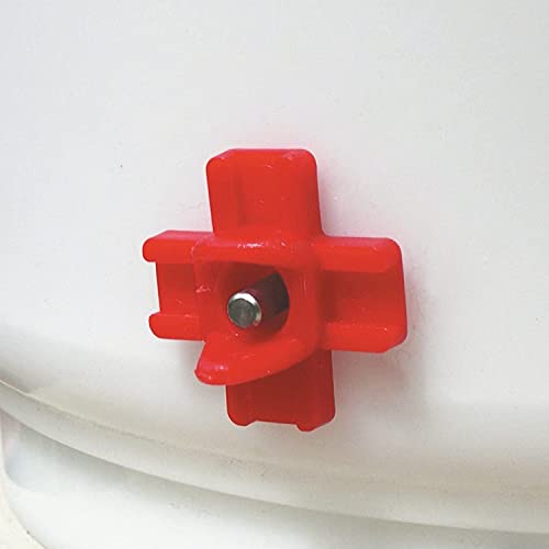Farm Innovators HB-60P Thermostatically Controlled Heated 2 Gallon Plastic Outdoor Year Round Poultry Chicken Water Bucket Drinker, White/Red | Thermostatically controlled to keep water from freezing, side mounted drip-free/freeze-free nipples for up to 1
