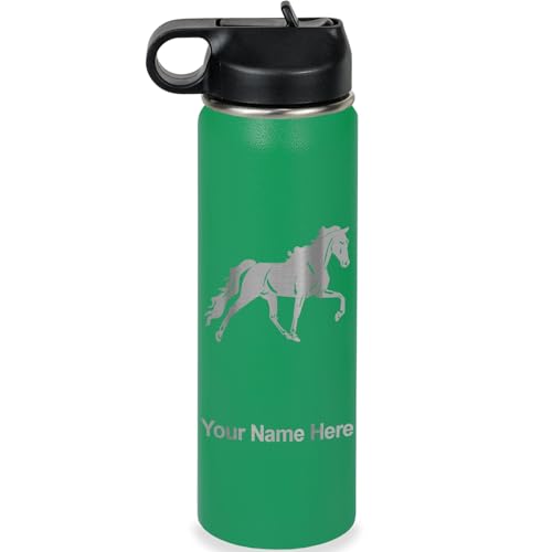 LaserGram Personalized 20oz Water Bottle, Horse (Green) | Engraved Gift, Vacuum Insulated Stainless Steel, Flip-Top Straw Lid, Laser Engraved With Your Name - color: Green, size: 20 Ounces