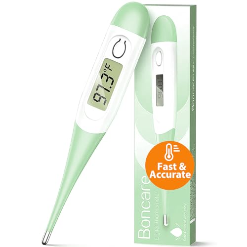 Boncare Digital Thermometer for Adults, Kids & Babies, Light Green | Accurate & Safe Oral and Rectal Thermometer with 10-Second Reading and Fever Alarm - color: Light Green