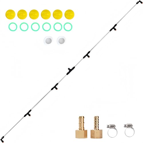 7.5‘’ ATV Sprayer Boom with 6 Nozzles, Stainless Steel Detachable Spray Boom, Compatible with ATV/UTV Tractor Spray System, Complete Fittings with Brass Barb Connectors & Stainless Steel Clamps