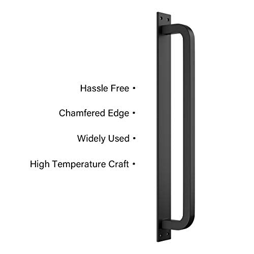 SMARTSTANDARD 12" Barn Door Handle, Black Flush Square Base Handle Pull | Solid Steel Frosted Black Surface, Heavy Duty Antique Rustic Handmade Barn Door Handle for Gate, Garage, Sheds