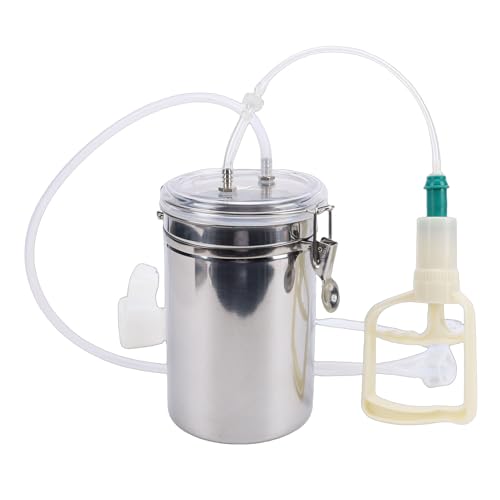 Milking Machine,Portable 2L Stainless Steel Bucket,Manual Pulsation Vacuum Milker Set,Easy Control Strong Suction Milking Machine for Goats Cows