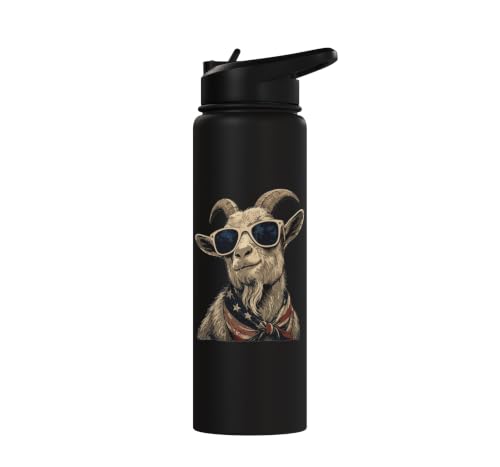 Goat Sunglasses USA Stainless Steel Insulated Water Bottle - color: Black