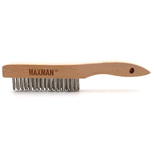 MAXMAN Wire Brush, Heavy Duty Stainless Steel Wire Brushes for Cleaning Rust, Grill Brush, Steel Brush for Paint Removal, Welding, Stiff Bristle Metal Brush with 10" Long Beech Handle, Large, 2Pcs | Heavy Duty Wire Brushes for Cleaning Rust, Stiff Bristle