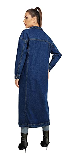 Womens Classic Jean Jacket Plus Size Button Down Denim Trench Coat | Loose Country Concert Office Daily Street Vacation Outerwear - color: Dark Blue, size: Medium