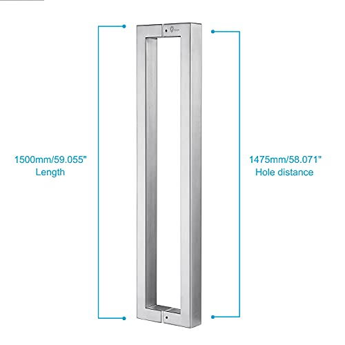 TOGU TG-R3825 60 inches Solid Standoffs Heavy-Duty Commercial Grade-304 Stainless Steel Push Pull Door Handle/Barn Door Pull Handle/Glass Pulls, Full Brushed Stainless Steel Finish - size: 60 in (Length)/1.5 x 0.98 in (Front x Side)