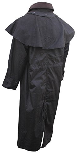 Foxfire Men's Long Oilskin Western Australian Waterproof Duster Coat, Raincoat Oil Cloth Cotton - color: Brown, size: X-Small