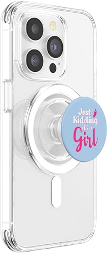 Just Kidding It's a Girl Pink Gender Reveal Party Supplies PopSockets PopGrip for MagSafe - style: Magnetic PopGrip