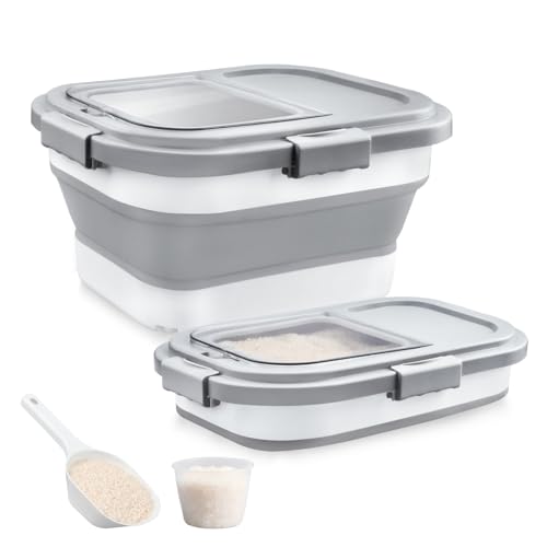 Rice Storage Container, Collapsible Airtight Food Storage Containers 6-20 Lbs, Rice Dispenser Bin with Cup and Scoop for Flour Cereal Pasta Grain, Cat Bird Pet Dog Food Storage Container - size: 6-20 Lbs