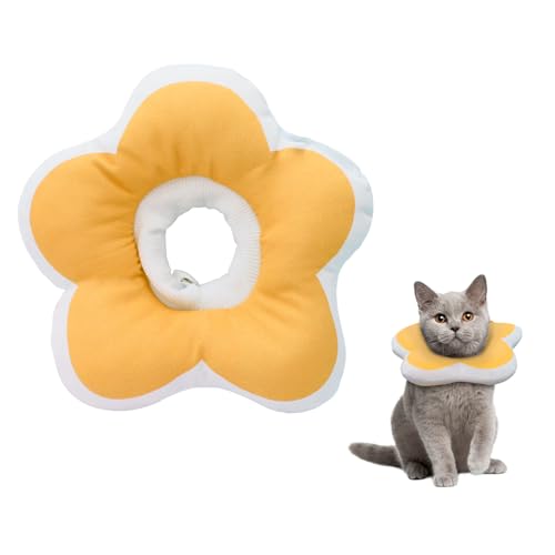 Cute Flower Cone, Anti-Splashing Water Soft E Collar for Cats After Surgery, Neck Pillow for Cozy Sleep and Anti-Licking, Donut Cone for Puppies to Take Photos (Yellow, S) - color: Yellow, size: S