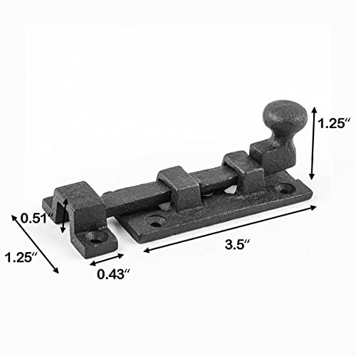 Renovators Supply Manufacturing Slide Bolt Latch 3.5 in. Black Wrought Iron Ball Tip Style Slide Bolt with Mounting Hardware - size: Pack of 1, style: 3.5 inch - Ball Tip
