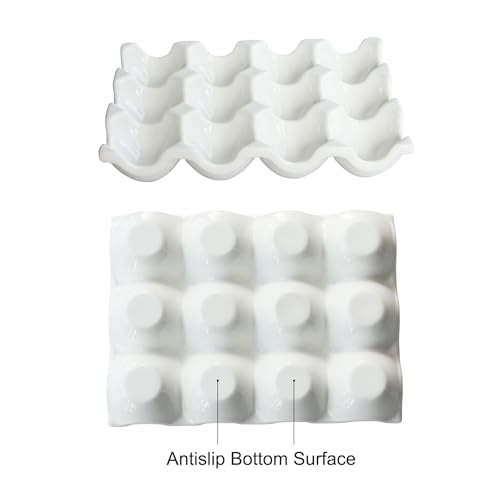 Ceramic Egg Holder 12 Cups Dozen Egg Tray Container for Fridge & Countertop | White, Polished Surface, with Non-Slip Base | Porcelain Holder for Eggs for Refrigerator