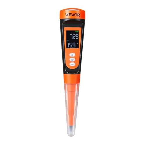 VEVOR Food pH Meter, 0-14 pH Range, IP68 Waterproof Probe, Pocket Tester Kit with Automatic Temperature Compensation, Calibration Powder Packets, Easy to Read, for Food Fermentation, Dough, Meat