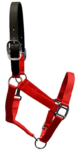 Break Away Adjustable Leather Pony Nylon Halter - color: Red