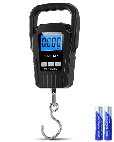 Digital Fish Scale Hanging Scale Fishing Scale, SKEAP 110lb/50kg Luggage Scale,Fish Weighing Scale, Upgrade Large Handle & Backlit LCD Display, Black,Fishing Gifts for Men,Black - color: Black