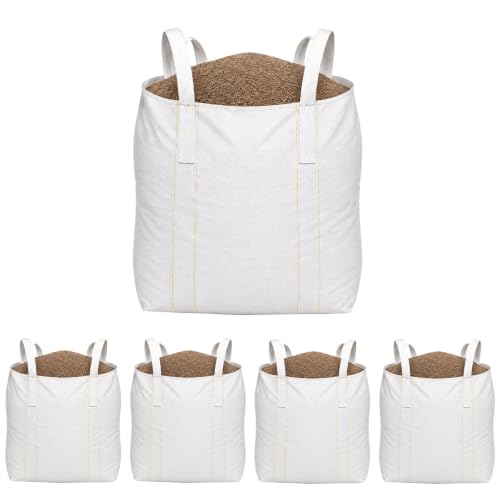 5 Pack FIBC Bulk Bags 2200 lbs Capacity – Heavy Duty 35"x35"x43" Ton Bags with Duffle Top & Flat Bottom, Woven Polypropylene Industrial Sacks for Sand, Gravel, Construction & Farm Waste Disposal