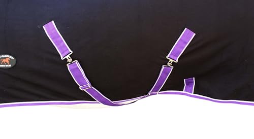 Challenger Horse Soft Fleece Cooler Exercise Blanket Show Sheet Wicks Moisture 4391 - color: Black / Purple-White Trim, size: 66 inches