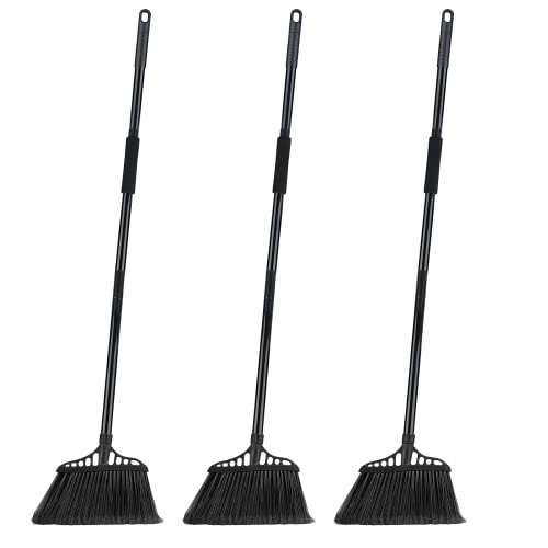 3-Pack Heavy Duty Broom, Commercial Broom with 55" Long Handle Outdoor Indoor, Industrial Brooms for Sweeping Garage Concrete Courtyard Patio Home Kitchen Office - All Black - color: Total Black